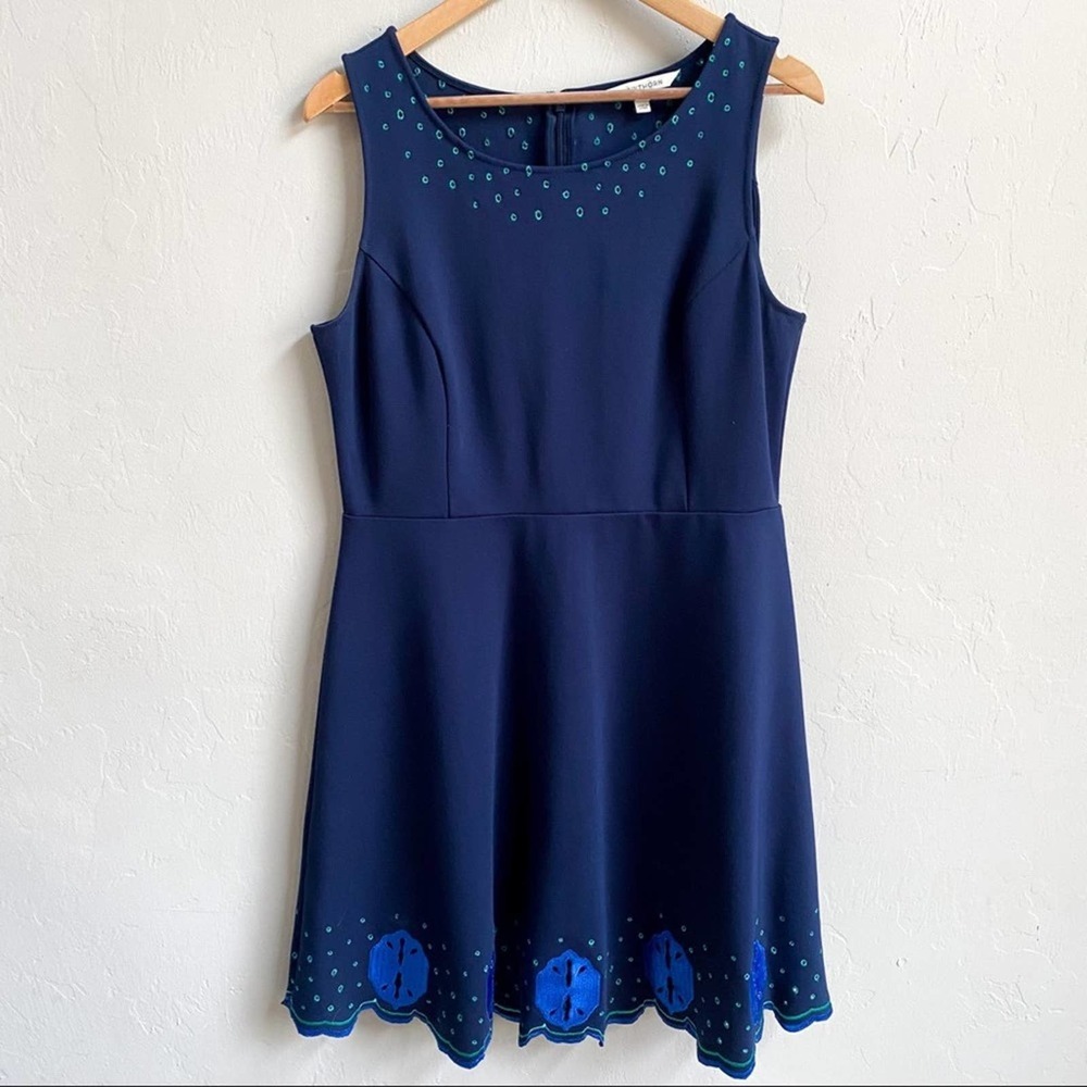 NEW Stitch Fix 41 Hawthorn Navy Blue Embroidered Paloma A Line Fit & Flare Dress